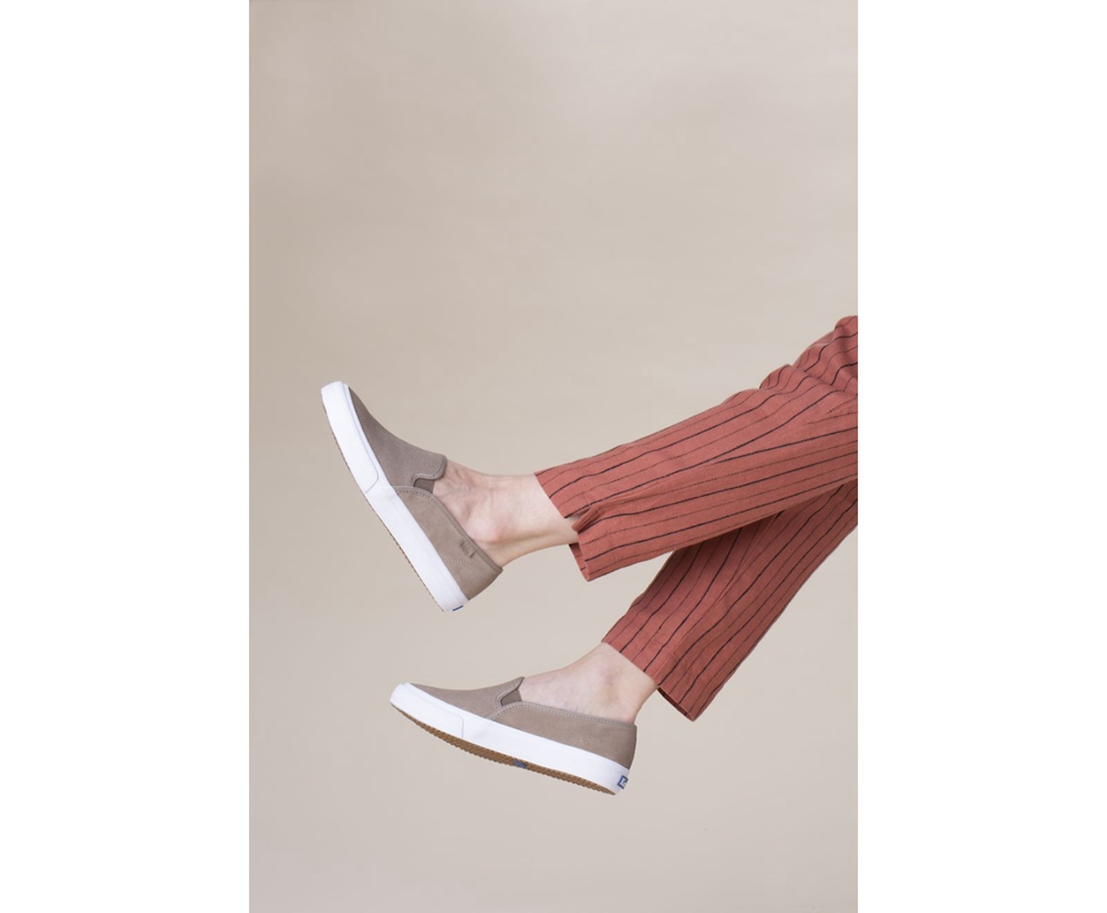 Slip Ons Keds Mujer Grises - Double Decker Suede - 0285-WLGKN